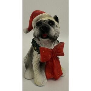 Christmas West Highland White Terrier Dog /Wreath&Santa Hat Big Bow Figurine 5”